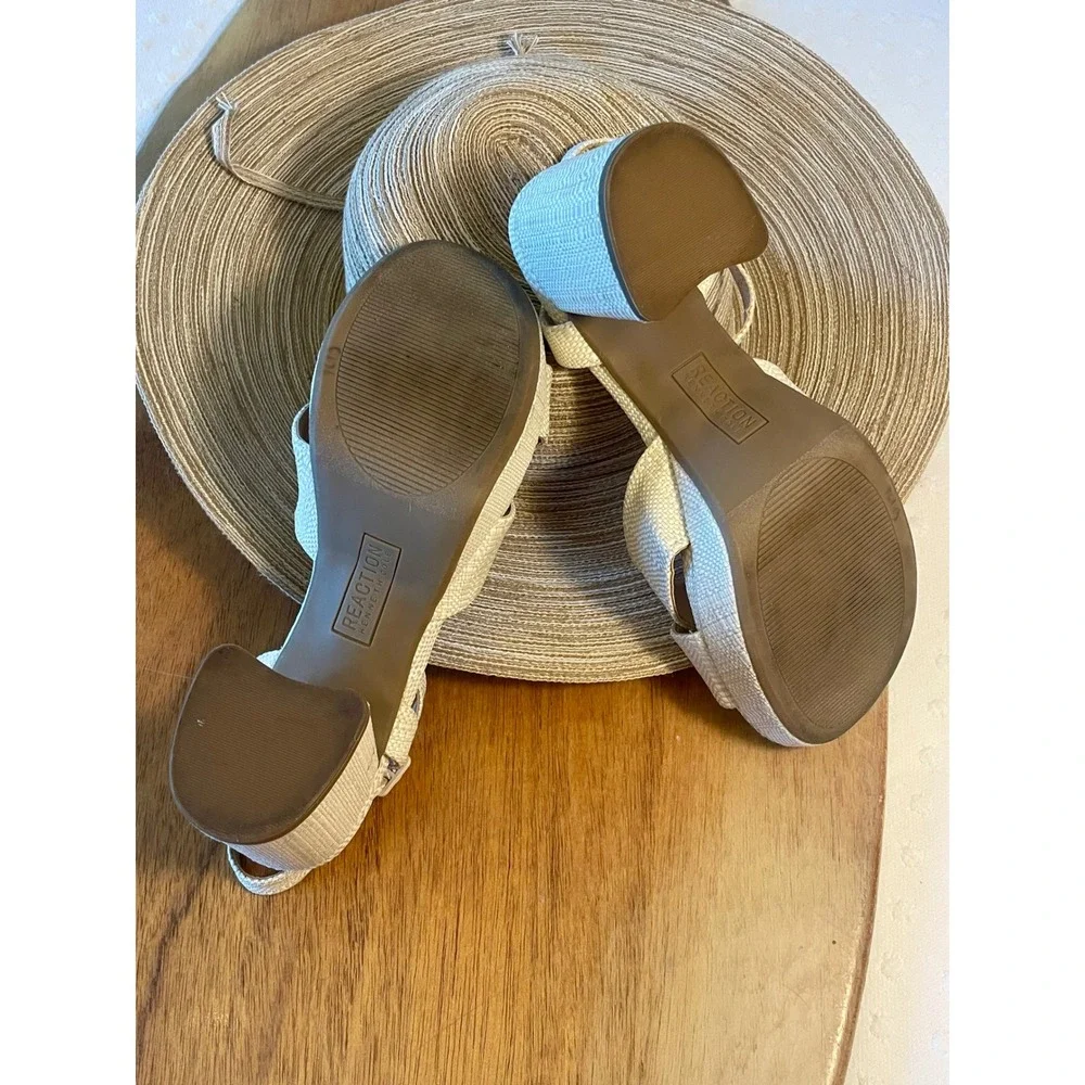 Kenneth Cole Reaction Reeva Natural Woven Platform Block Heel Sandals‎ 8.5